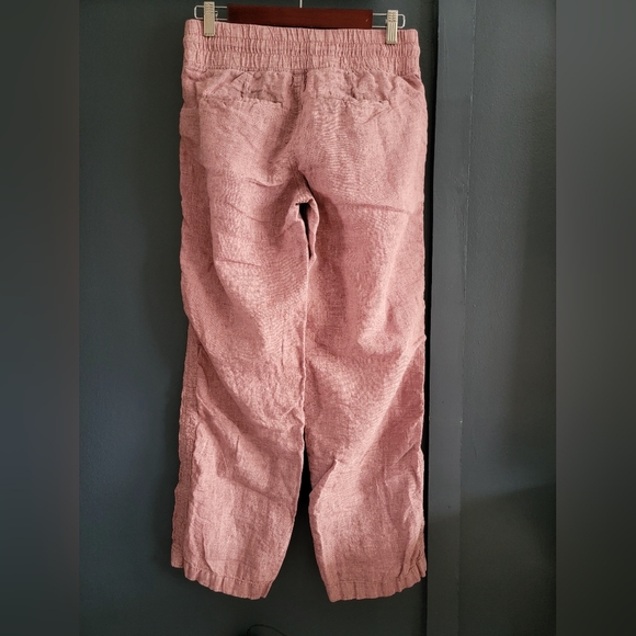 Athleta Cabo Linen Wide Leg Pants Trousers Elasticated Drawstring Waist Rose US4 - Picture 7 of 13